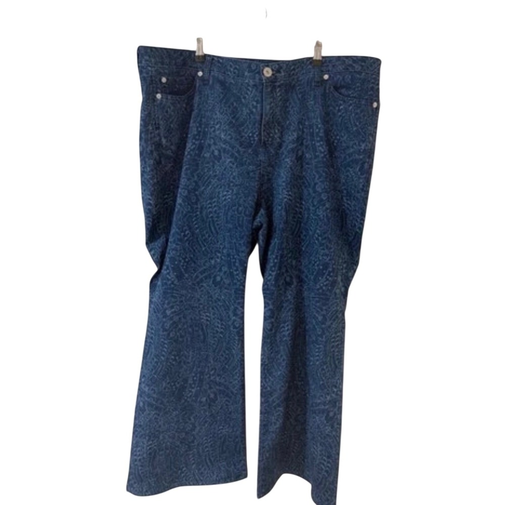 INC International Concepts Blue Paisley Print Wide Leg Denim Jeans Womens 22W